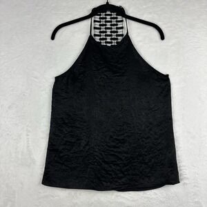 Waverly Grey Women Black Halter Sleeveless Blouse‎ S Lace Back Textured
